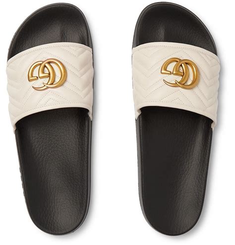 gucci pursuit logo-embellished quilted leather slides|Gucci gg sandals.